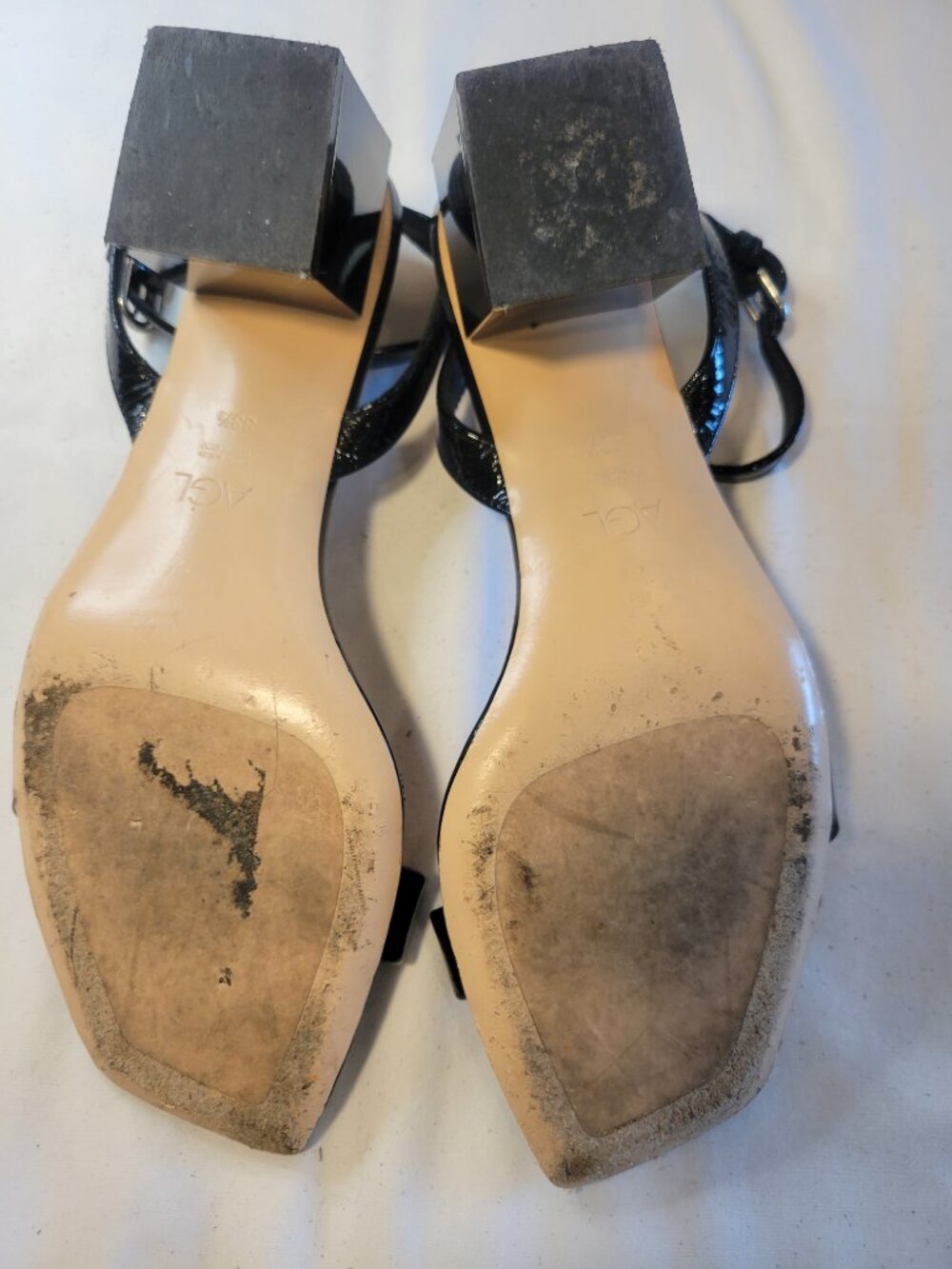 AGL Black Patent Leather Square Toe Block Heel Ankle Strap Sandals EU 38.5 Italy - Picture 12 of 12